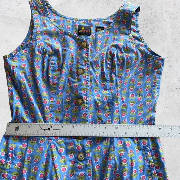 Lizsport Vintage 90s Floral Cotton Button up Midi Dress Blue Petite 10P cottage - Picture 6 of 9